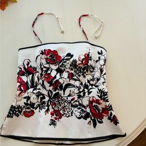 White House Black Market Red and Black Floral Camisole